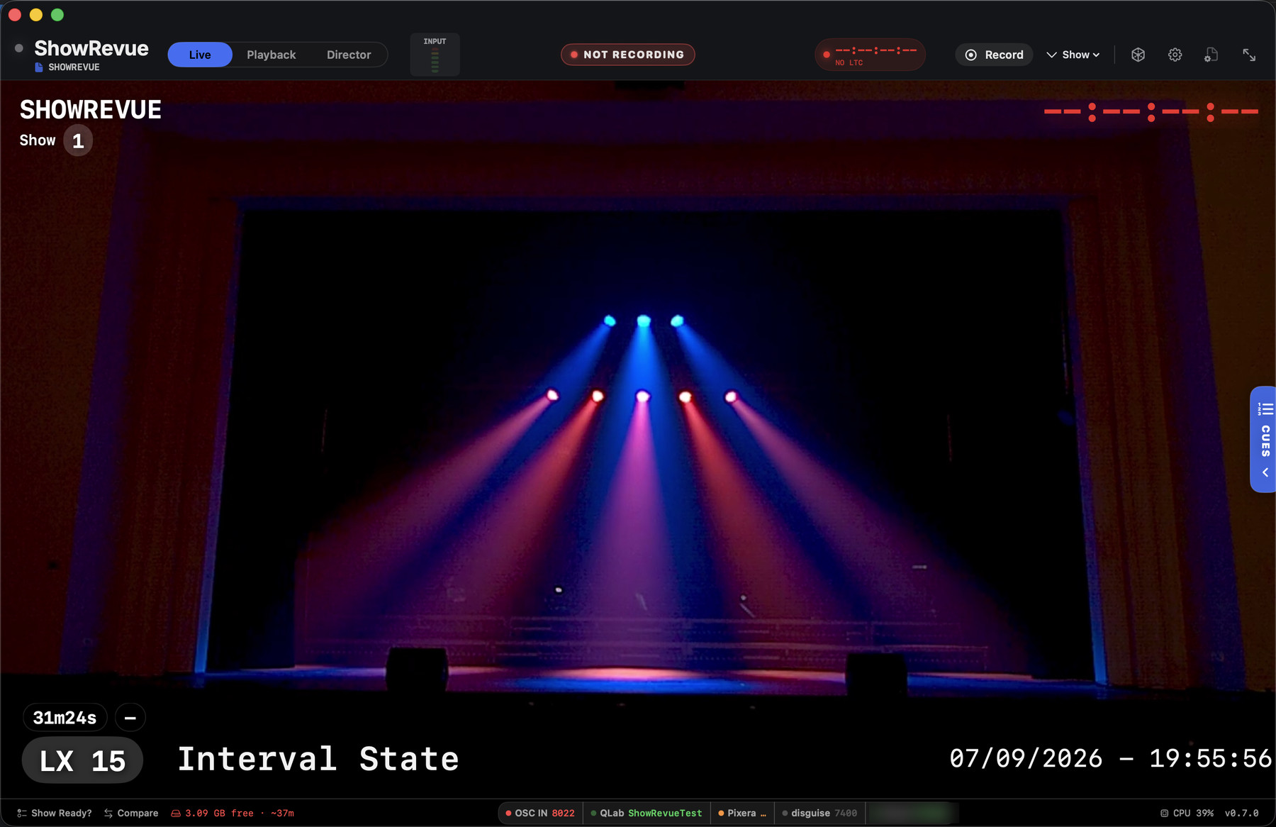 ShowRevue on the Live tab during a session