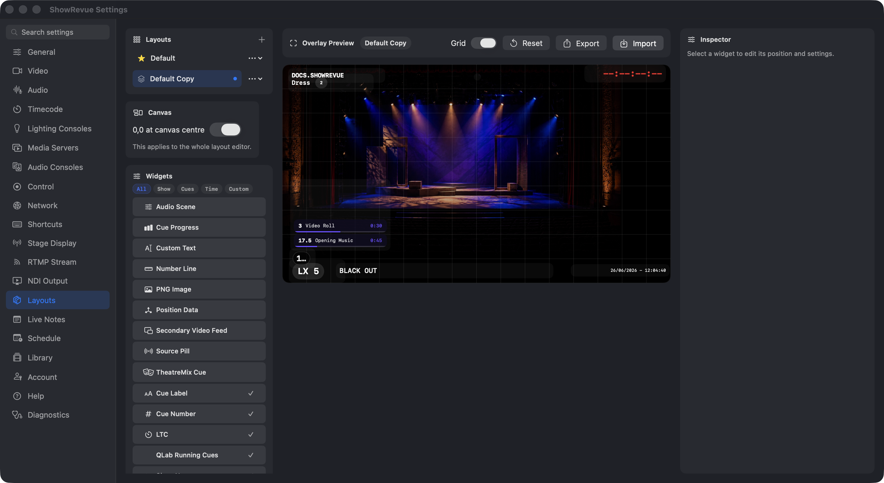 The overlay layout editor — Layouts preferences