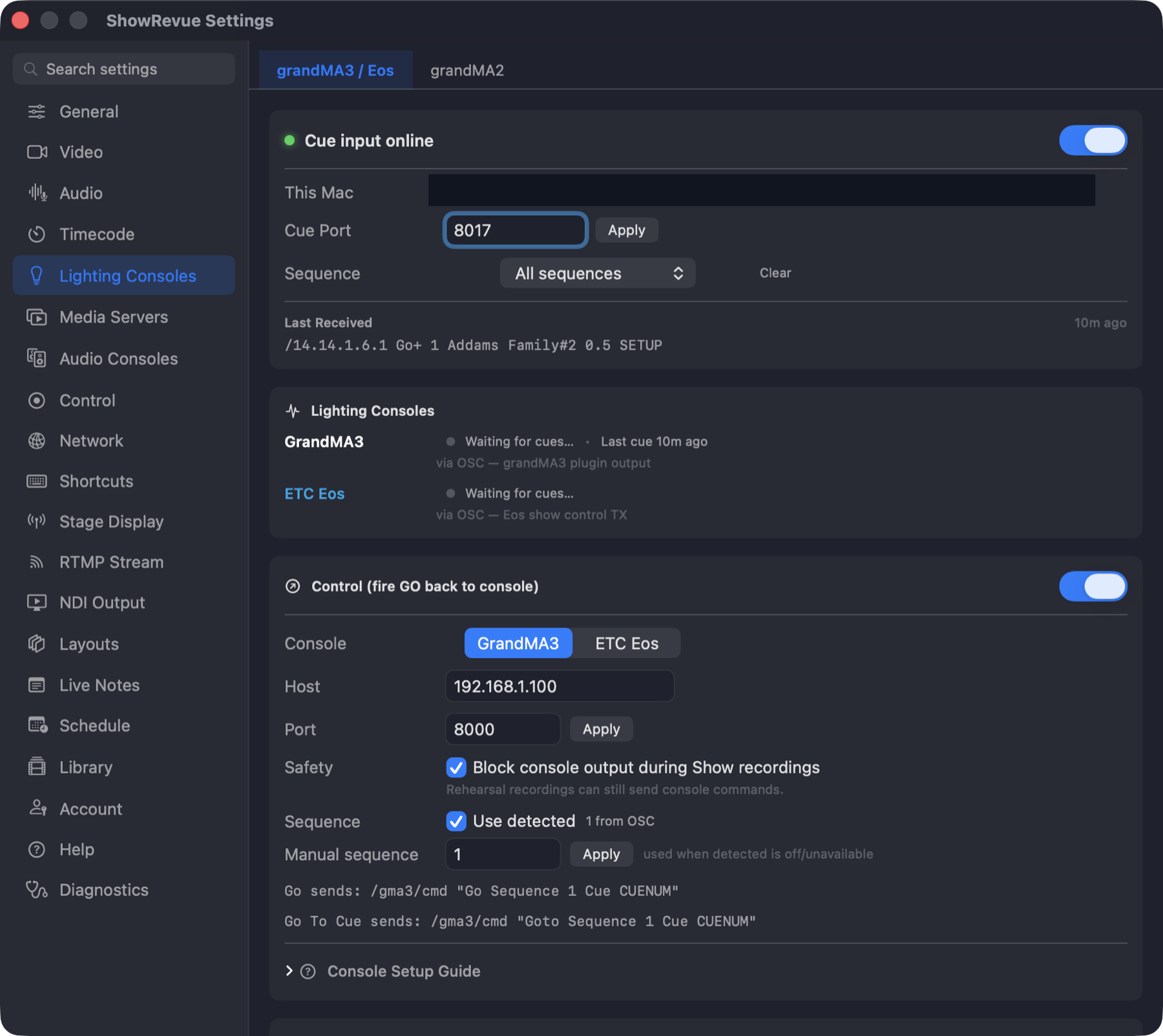 ShowRevue Lighting Consoles preferences for GrandMA3