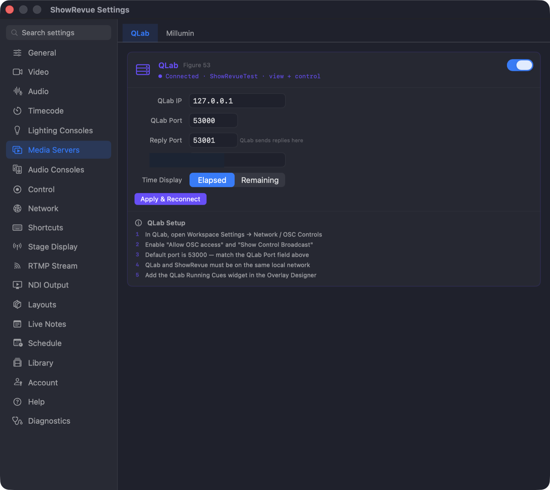 ShowRevue QLab integration preferences