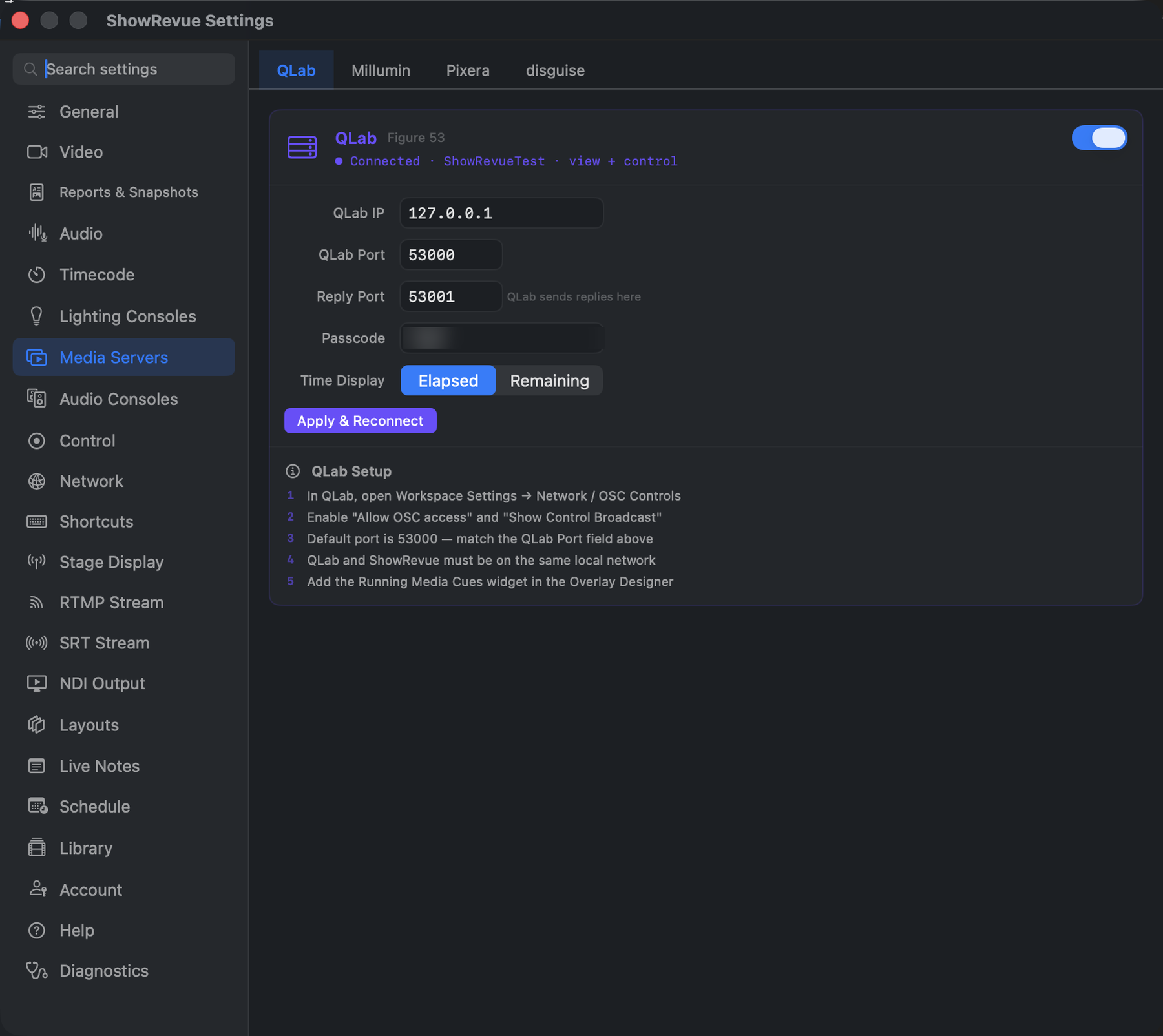 ShowRevue QLab integration preferences