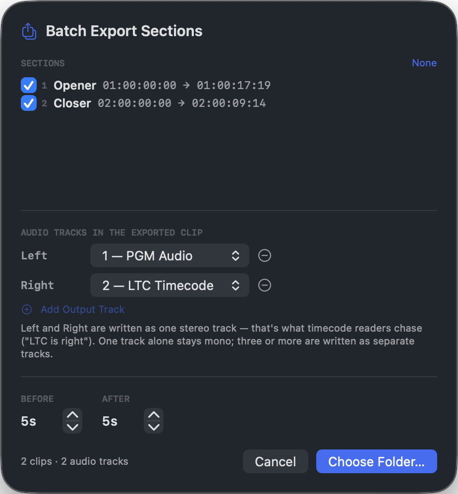 The Batch Export Sections sheet