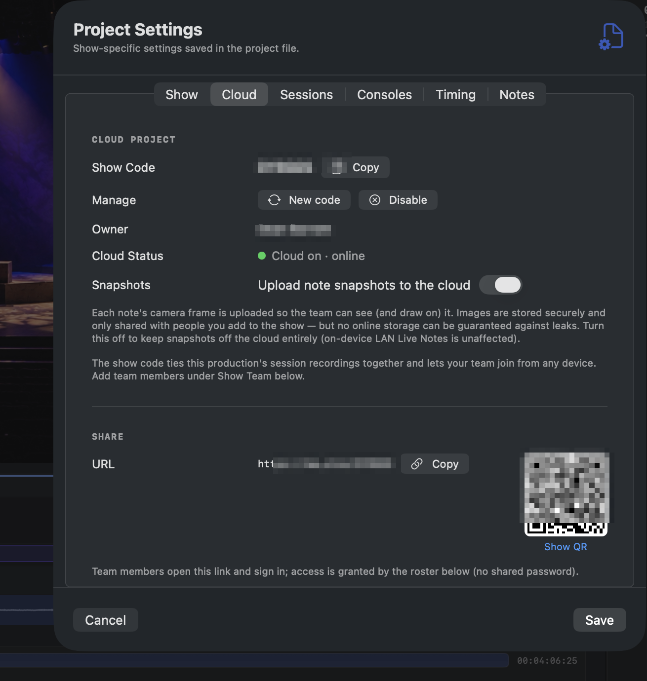 Project Settings — Cloud tab