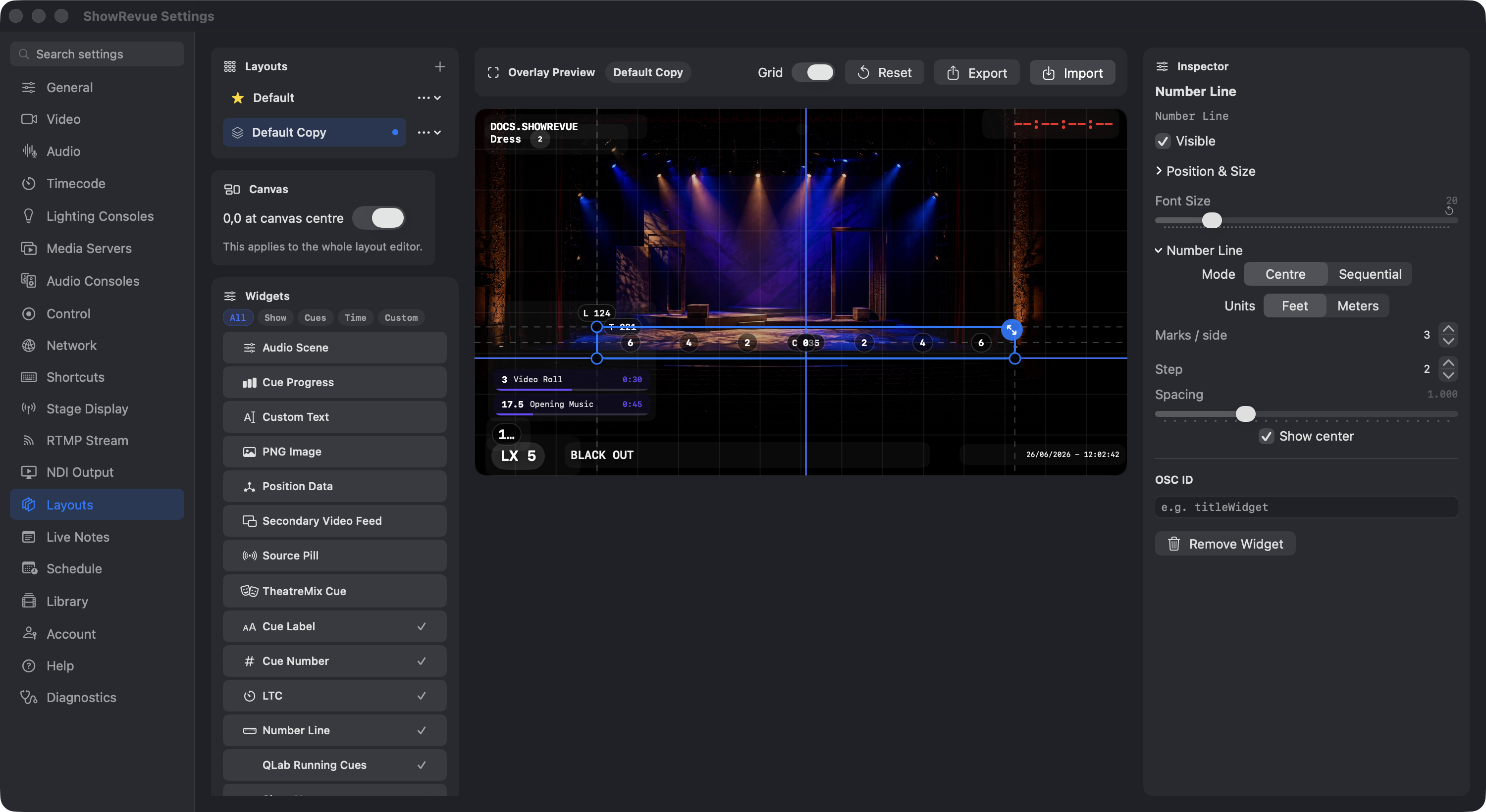 Stage Number Line widget on the live overlay preview