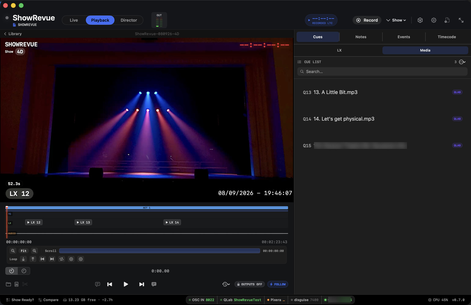 QLab cues captured in ShowRevue playback