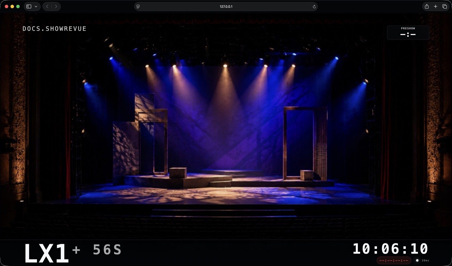 Stage Display browser view on a venue device