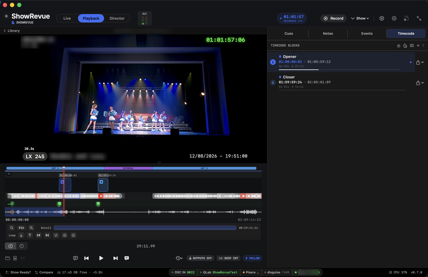 Captured LTC timecode blocks in playback