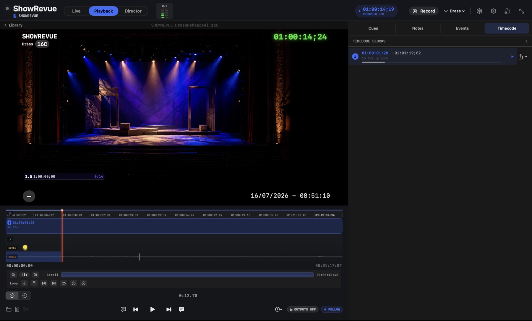 Captured LTC timecode blocks in playback