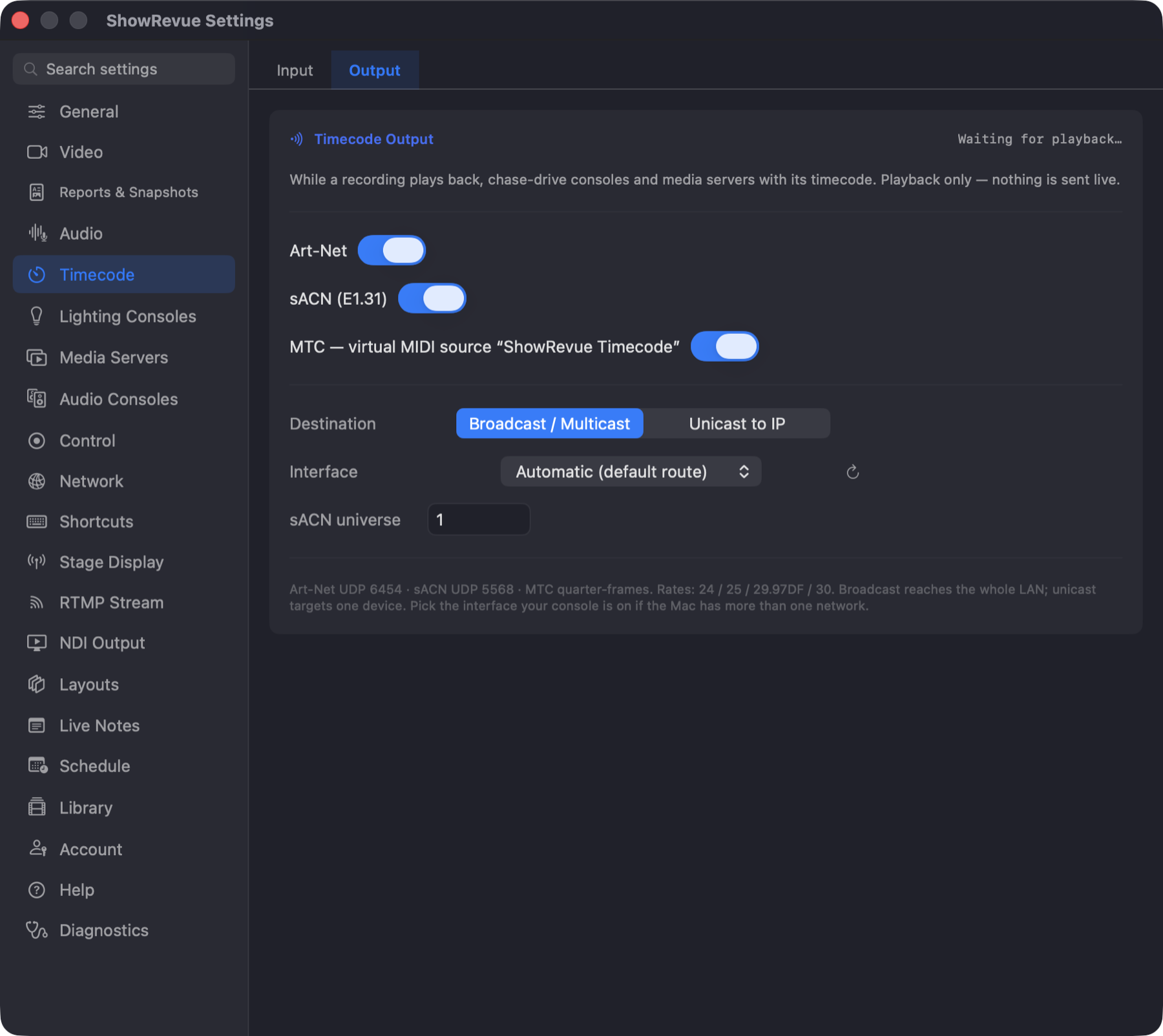 Preferences → Timecode → Output