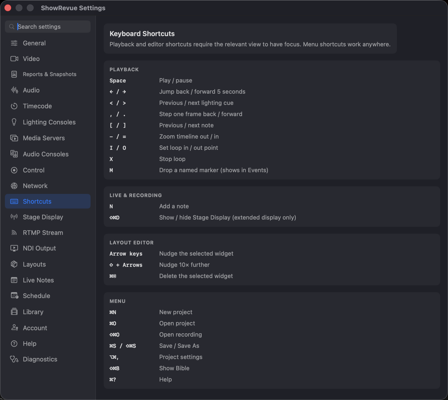 Preferences → Shortcuts